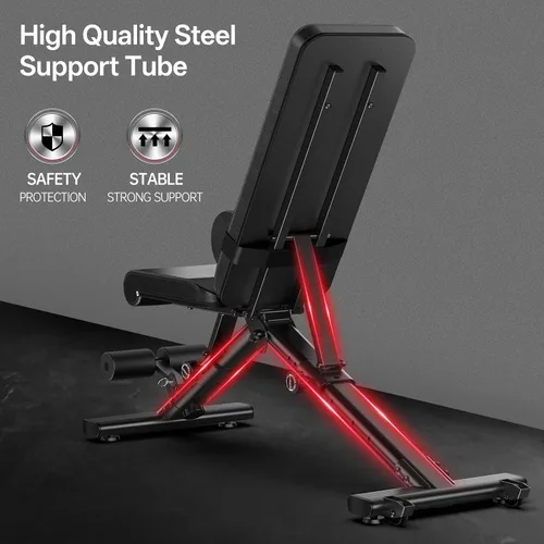 Vista 5 de PASYOU Adjustable Weight Bench, 660LB Foldable Workout Bench for Home Gym, Incline Flat Bench Press for Full Body Workout, Dual-Frame Strength