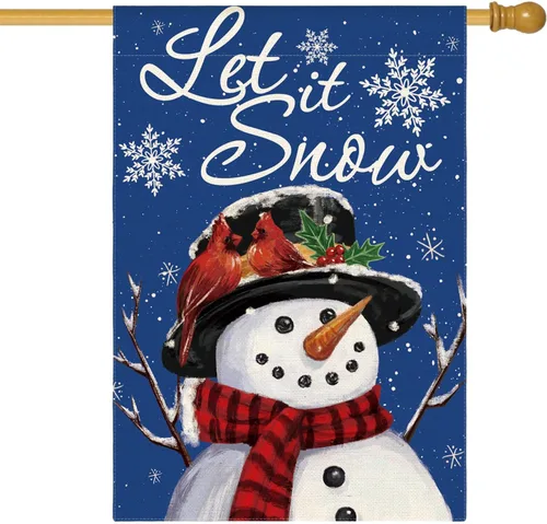 Vista 9 de AVOIN colorlife Deje que nieve muñeco de nieve copo de nieve bandera de Navidad de jardín 12x18 pulgadas de doble cara, bandera decorativa de granja