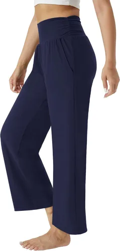 Vista 2 de TOPYOGAS Pantalones de yoga sueltos casuales para mujer, cómodos pantalones de pierna ancha, pantalones de cintura alta, ligeros, pantalones