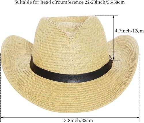 Vista 2 de Sombreros de vaquero de paja unisex para mujeres y hombres, sombrero de vaquero de playa occidental, sombrero de ala ancha para playa, Halloween
