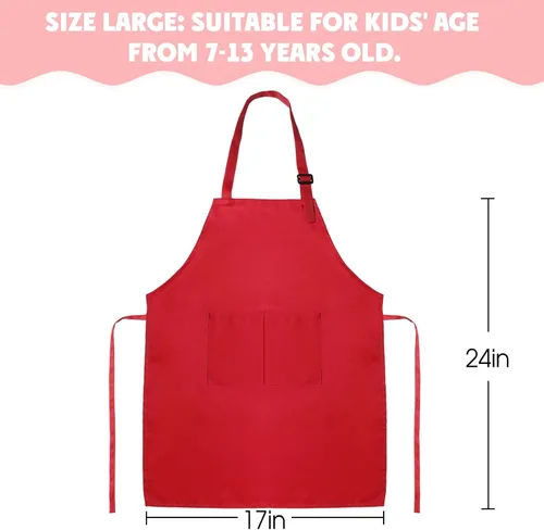 Vista 2 de Juego de delantal y sombrero de chef para niños, 8 piezas de delantales ajustables con bolsillos para cocina, cocina, hornear, pintura