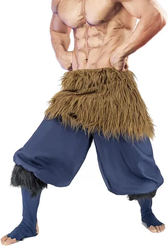 Vista 6 de Anime Demon Slayer-Hashibira Inosuke Cosplay Prop Máscara de Halloween Capucha Pantalones Delantal Falda de Felpa Adulto, Talla libre