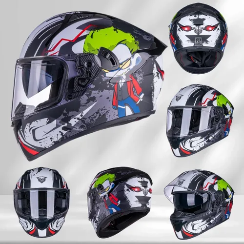 Vista 6 de VCOROS Casco integral de doble visera para motocicleta para adultos, Casco de moto de calle y carrera X9 aprobado por DOT con visera negra
