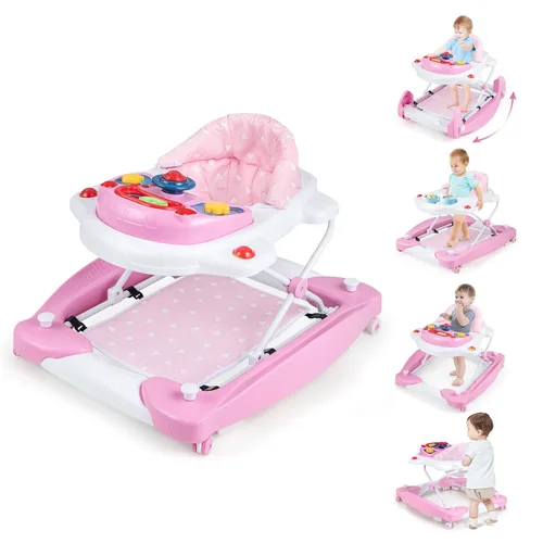 Vista 11 de BABY JOY Andador de bebé 6 en 1, andador de bebé plegable con ruedas, altura ajustable, música, luces, modo saltador y balancín, andadores de bebé