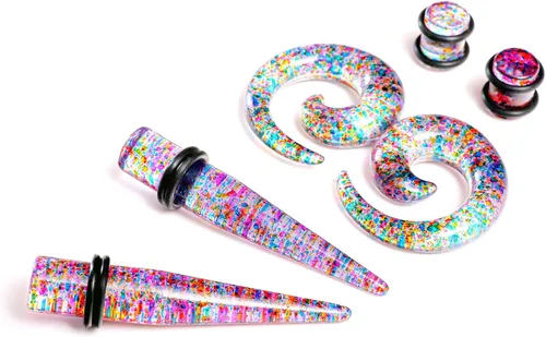 Vista 3 de WBRWP Kit de estiramiento de oreja de 4854 unidades acrílico cónicos y tapones con doble junta tórica expansor de oído medidor de piercing corporal