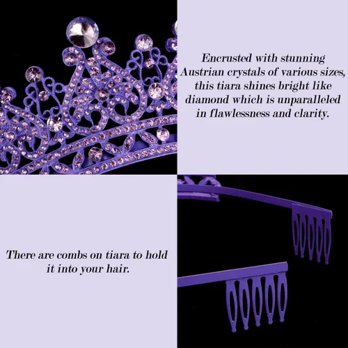 Vista 6 de TOBATOBA - Tiaras y coronas para mujer; tiara nupcial de cristal para novia; corona de reina princesa real; tocados de quinceañera para 15 años