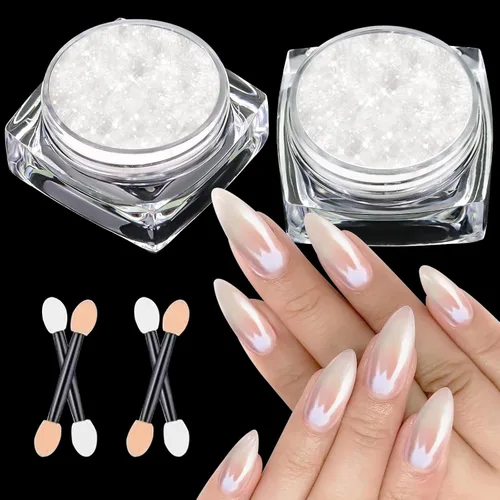 Vista 9 de Polvo de uñas cromado dorado LEDSUUEI Super Mirror Nail Glitter, polvo de metal Holo cromo para uñas, pigmento blanco aurora, dona vidriosa perla