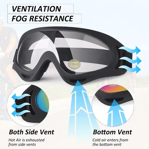 Vista 3 de Gafas de motocicleta para niños, 2 paquetes de gafas para cuatrimoto, motocross, esquí, gafas de carreras todoterreno para niños, gafas anti-UV, a
