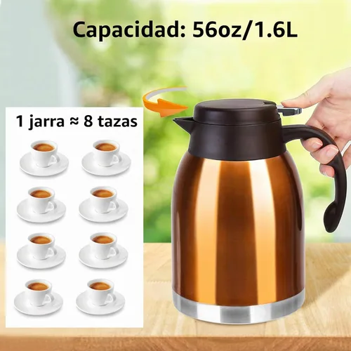 Vista 3 de 54oz Thermal Coffee Carafe, Stainless Steel Insulated Vacuum Coffee Carafes Bronce