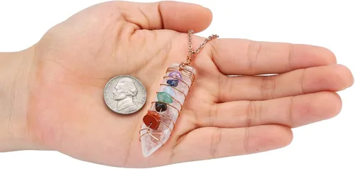 Vista 4 de GEHECRST Collar con colgante de punto de cuarzo transparente natural reiki de 7 chakras, piedras preciosas de cristal curativo de oro rosa, alambre