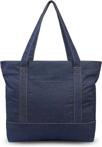 Vista 43 de TOPDesign Paquete de 1 bolsa de lona con bolsillo externo, bolsa de compras reutilizable para comestibles, cierre de cremallera superior, artículos