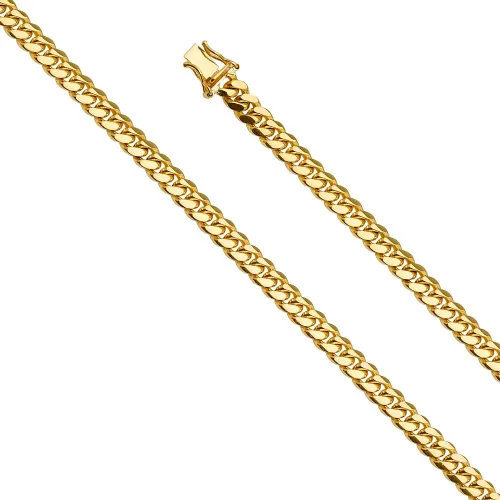 Vista 2 de Wellingsale 14k Yellow Gold Solid 5.5mm Miami Cuban Concaved Curb Chain Necklace
