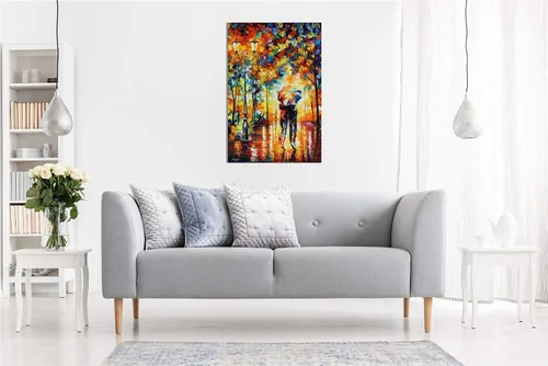 Vista 3 de Pareja bajo un paraguas por Leonid Afremov - Lienzo decorativo para pared (12 x 8 pulgadas)
