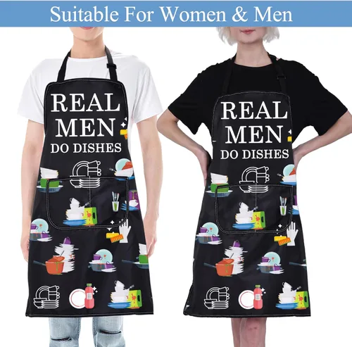 Vista 4 de CMNIM Funny Real Men Do Dish Delantal – Delantal de cocina para lavar platos y lavavajillas – Regalo de inauguración de la casa para hombre
