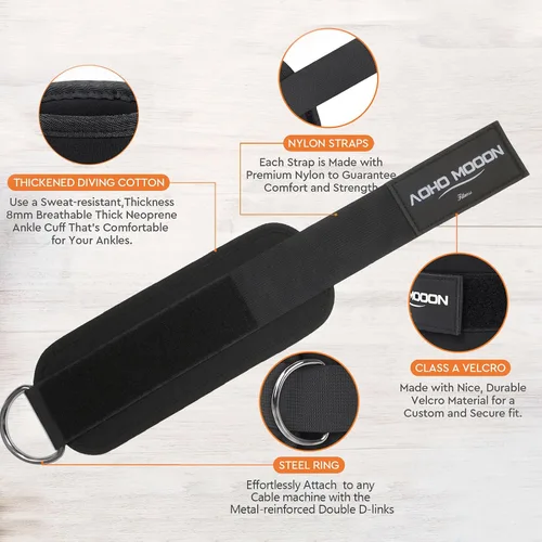 Vista 4 de AOHO MOOON Correas de tobillo ajustables y cómodas para máquinas de cable para mujeres, correa de pierna para gimnasio, tobillera para glúteos