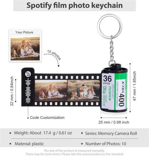 Vista 3 de Llaveros personalizados con fotos, llavero personalizado con rollo de película de cámara de imagen, regalo para novio