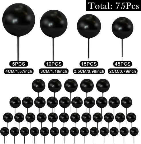 Vista 2 de 75 Piezas Decoraciones Topper de Bolas Negras para Pastel de Espuma Topper para Cupcakes Mini Globo Topper de Bolas para Pastel Picks para Negro