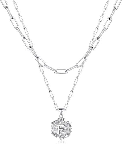 Vista 14 de M MOOHAM - Delicado collar de oro para mujer, de 14 quilates, en capas, lindos collares con letra hexagonal con inicial para mujer, regalos
