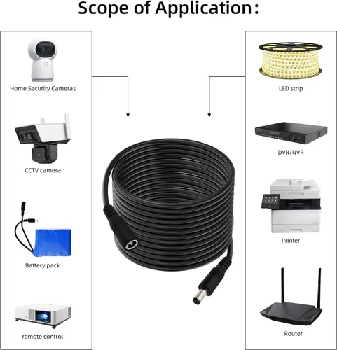 Vista 4 de Cable de extensión de alimentación de 33 pies 12 V CC de 0.217 in x 0.098 in, 18 AWG macho a hembra, conector de barril para cámara de vigilancia