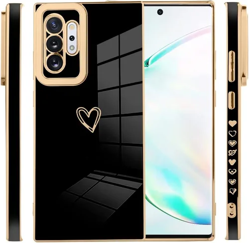 Vista 5 de AIGOMARA Funda compatible con Samsung Galaxy Note 10 Plus, diseño de corazón, cubierta de teléfono de cuerpo completo, protección a prueba de Negro