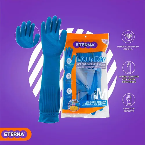 Vista 8 de ETERNA Guantes extra largos, guantes para limpieza de lavandería, cocina y hogar, efecto cepillo en los dedos, longitud más larga con funda