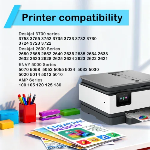 Vista 2 de Cartuchos de tinta de impresora 65 65xL, color negro, paquete combinado de repuesto para HP Ink 65 HP65 XL 65XL negro y uso de color con HP Envy