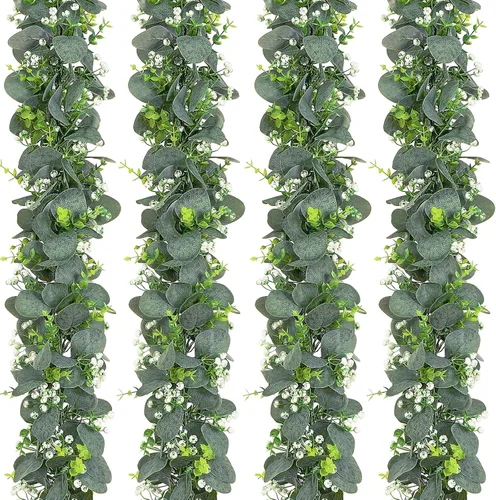 Vista 20 de Dolicer 2 Paquetes Guirnalda Artificial de Eucalipto de 6 Pies, Guirnalda de Vegetación Falsa Colgante Hojas de Eucalipto Dólar de Plata Falsas