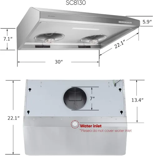 Vista 7 de Pacific Trusteam campana extractora, 76.2/36.0 in debajo del gabinete, alta temperatura limpieza automática a vapor, Max 900CFM, luz LED, control