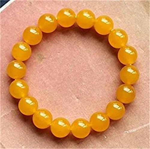Vista 3 de Pulsera de cornalina de jade de 0.394in con cuentas de piedra de nacimiento de cuentas de equilibrio elástico hecho a mano (amarillo y rojo)