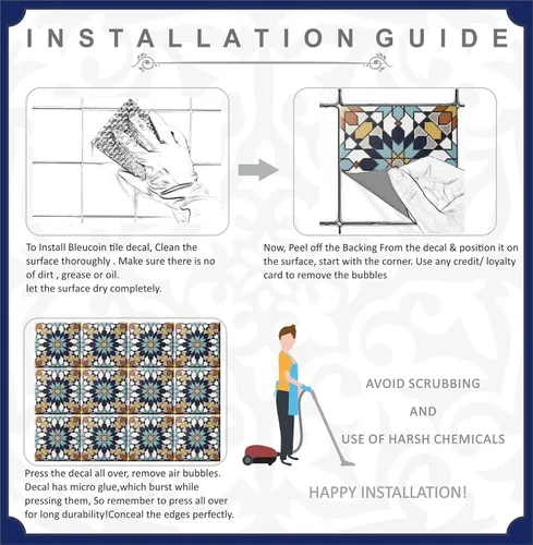 Vista 8 de Bleucoin Adhesivos encáusticos para azulejos de cocina y baño, impermeables, extraíbles, ecológicas, murales de vinilo (4 x 4 pulgadas)