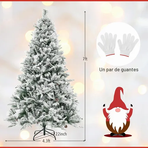 Vista 9 de HAPPYGRILL - Árbol de Navidad artificial preiluminado de 2.1 m, árbol de Navidad con nieve flocada y 320 luces LED multicolor, 8 modos de Snow Pe