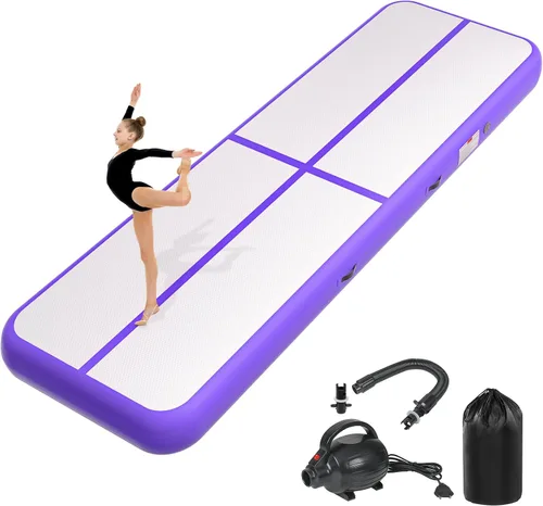 Vista 15 de Colchoneta inflable de gimnasia de 6, 10, 13, 16, 20 pies, 4/8 pulgadas de grosor, con bomba de aire eléctrica para uso doméstico, entrenamiento