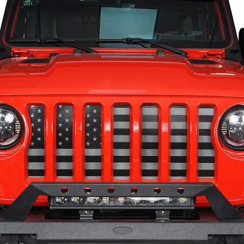 Vista 2 de Hooke Road Inserto de rejilla frontal de malla para Jeep Gladiator JT/Jeep Wrangler JL 2018 2019 2020 2021 2022 2023 2024 2025 – Bandera de Estados