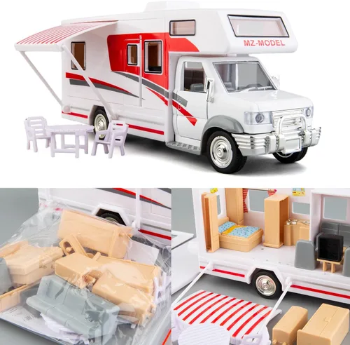 Vista 2 de BDTCTK Escala 1:28 DIY Autocaravana de lujo DIE-CAST Modelo de coche, aleación de zinc, vehículos de tracción fundidos a presión juguetes para niños
