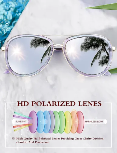 Vista 3 de BIRCEN Gafas de sol polarizadas para mujer con protección UV - Sombras retro espejadas con montura de acetato BC2001