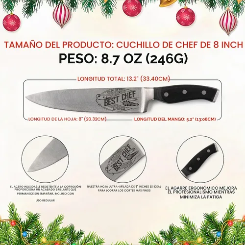 Vista 5 de Cuchillo de chef de cumpleaños, grabado BEST CHEF, acero inoxidable al