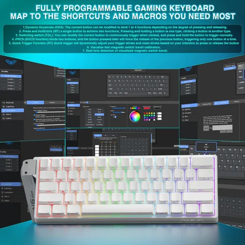 Vista 8 de Aula WIN60 HE - Teclado mecánico 60% para juegos con cable, interruptor magnético de efecto Hall intercambiable en caliente, modo RT