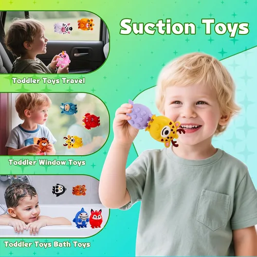 Vista 3 de ChildFun 12 piezas Recuerdos de fiesta para niños, juguetes de silicona de animales con ventosa, regalos de cumpleaños para niños y niñas, juguetes