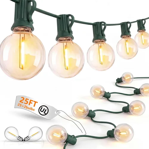 Vista 25 de Guirnalda de luces LED para exteriores, G40, de 25 pies, impermeable, con 27 bombillas inastillables, luces colgantes de decoración de Navidad al