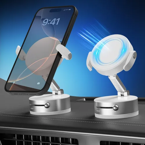 Vista 9 de Soporte magnético de vacío ajustable de 360° para teléfono, soporte magnético de succión al vacío con abrazadera, soporte de teléfono plegable