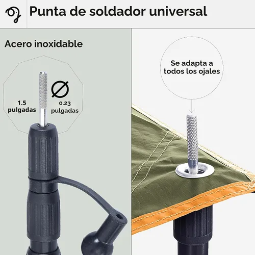 Vista 4 de Postes de Lona de Acampada de Elefante Verde - Postes de Tienda de Aluminio Ajustables y Telescópicos para Lonas, Toldos y Toldillos - Juego