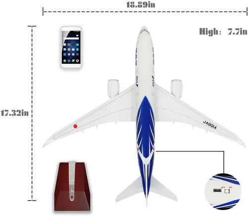 Vista 6 de 24-Hours Modelo de avión 1:130 de 18" modelo Nippon B787 con luz LED (toque o control de sonido) para decoración o regalo