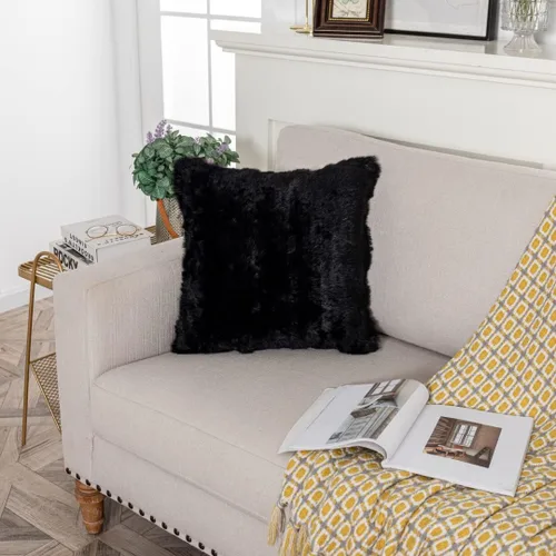 Vista 6 de Fundas de cojín de piel de conejo de lujo, fundas de almohada suaves y decorativas para salas de estar, funda de cojín decorativa de piel de conejo