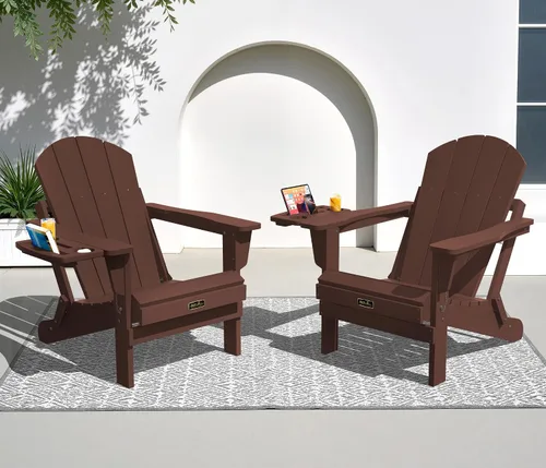 Vista 18 de SERWALL Silla Adirondack plegable para exteriores, silla de patio con portavasos - Ejército