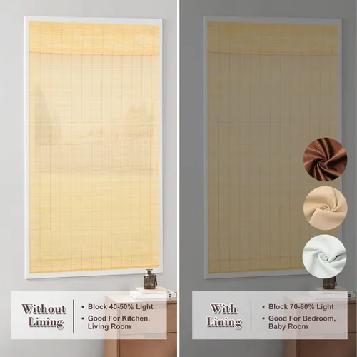 Vista 4 de Persianas romanas de bambú inalámbricas, persianas opacas beige, persianas de bambú para ventanas, puertas, puerta francesa