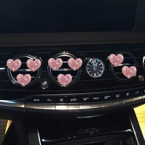 Vista 2 de 8 clips de ventilación con forma de corazón brillante, ambientadores de aire de corazón de cristal, clip de ventilación de diamantes de imitación