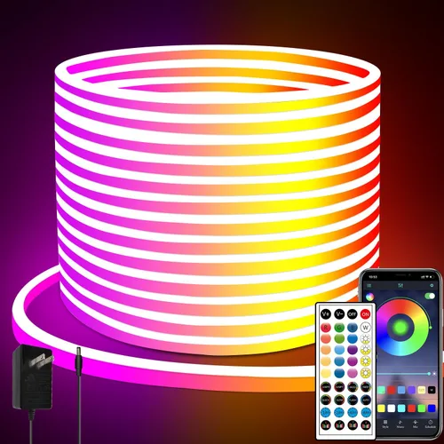 Vista 8 de Tira de luces LED de neón, tira de luces LED alimentada por USB de 3.3 pies, tira de luces de cuerda LED de 5V con sincronización de música y cambio
