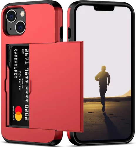 Vista 45 de Nvollnoe Funda para iPhone 13 con tarjetero [almacena 5 tarjetas] Funda tipo cartera de doble capa resistente a prueba de golpes con ranura oculta