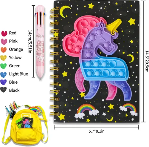 Vista 4 de windrio Cuaderno de burbujas para niños, cuaderno de burbujas para niñas, cuaderno de espiral para niños, diario de 8.1 x 5.7 pulgadas con 8
