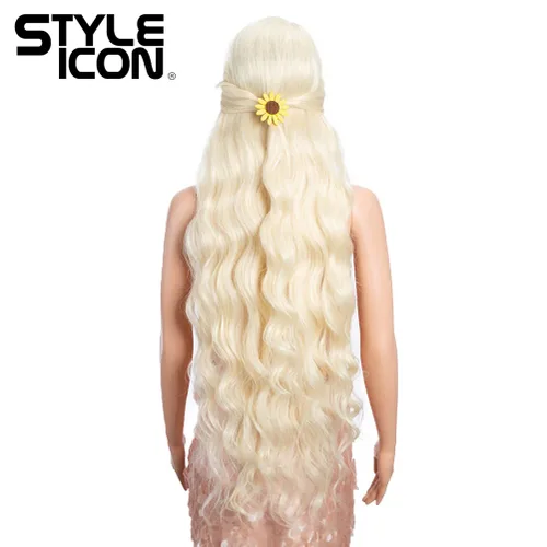 Vista 9 de Style Icon Pelucas de encaje frontal de 36 pulgadas, peluca ondulada súper larga, color blanco dorado con abuelitos, densidad del 130 %, peluca 613